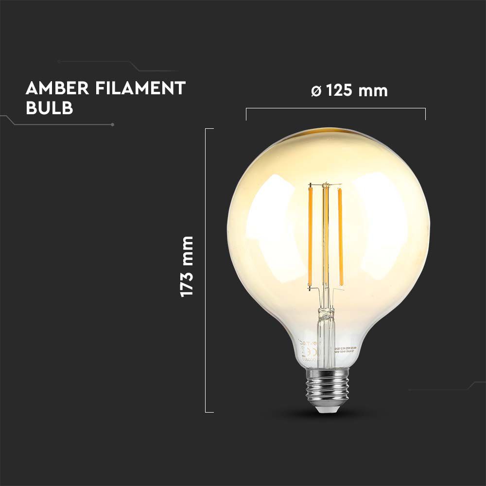 LED - 8W Filament E27 G125 Amber Dimmable 2200K