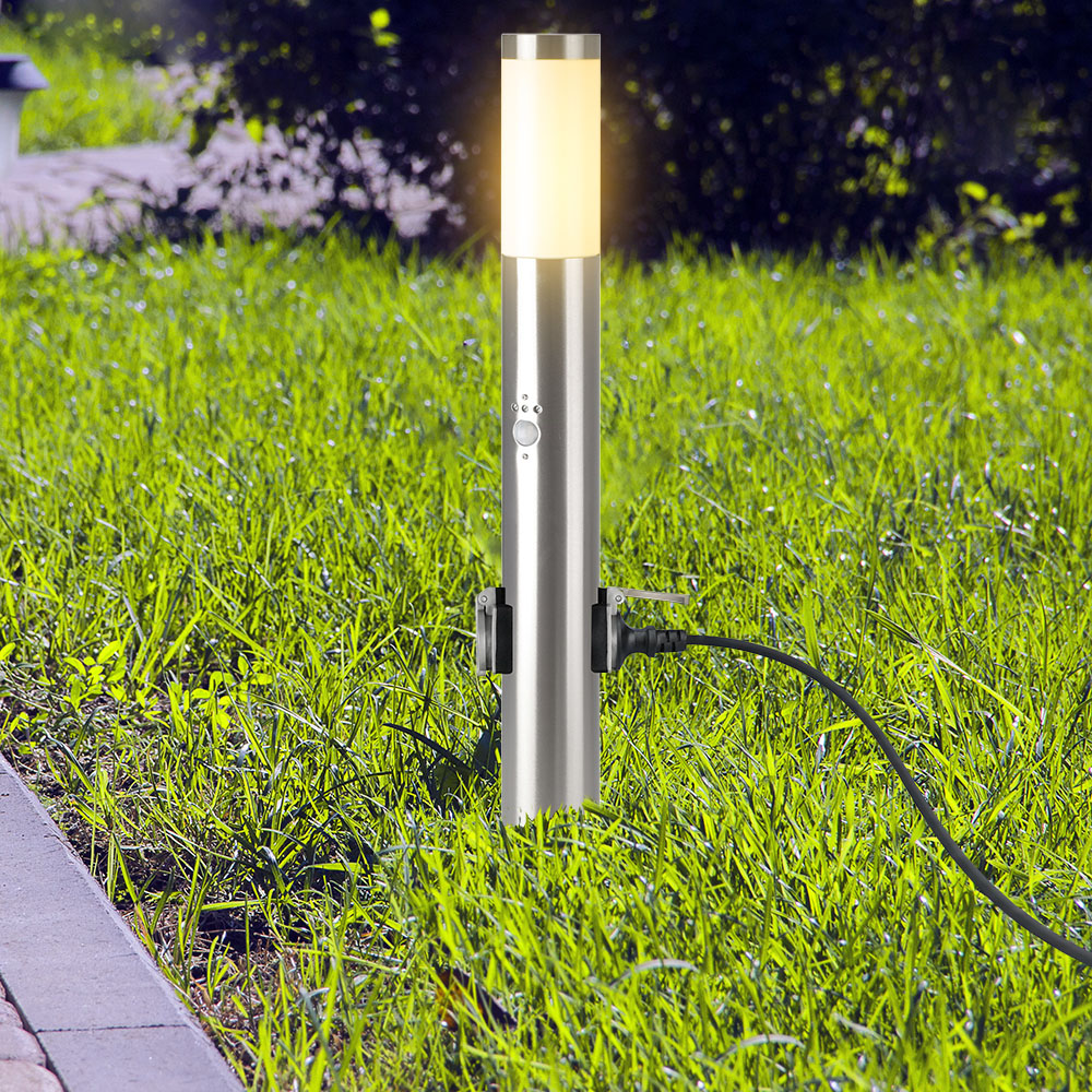 Bollard Lamp 60CM  PIR Sensor With 2 EU Plug Sockets  Stainless Steel Satin Nickel IP44