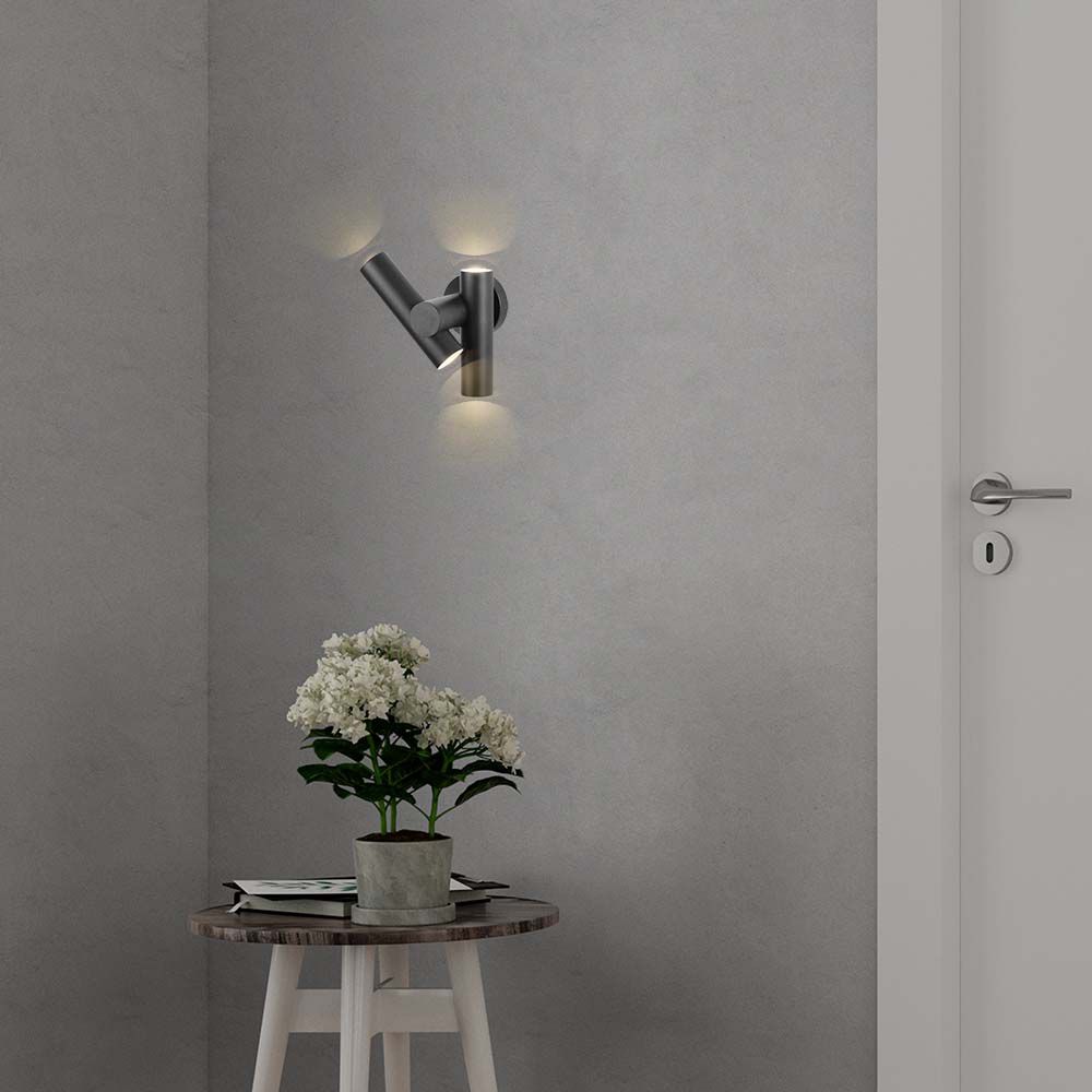 2x2.6W 2 Way Spot Wall Light 3000K Black Body IP44