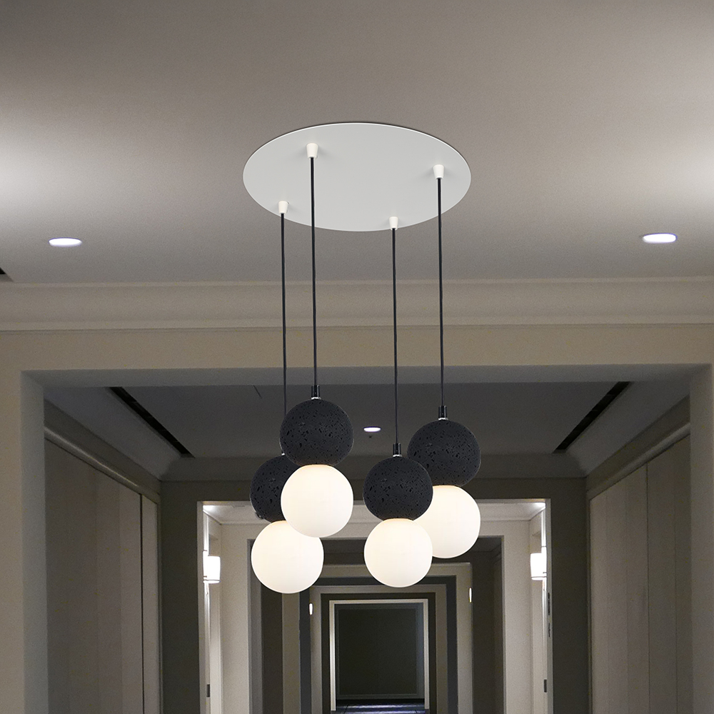 Rosone per Lampadario in Acciaio d:300*h:25mm con 4 Fori Colore Bianco Opaco