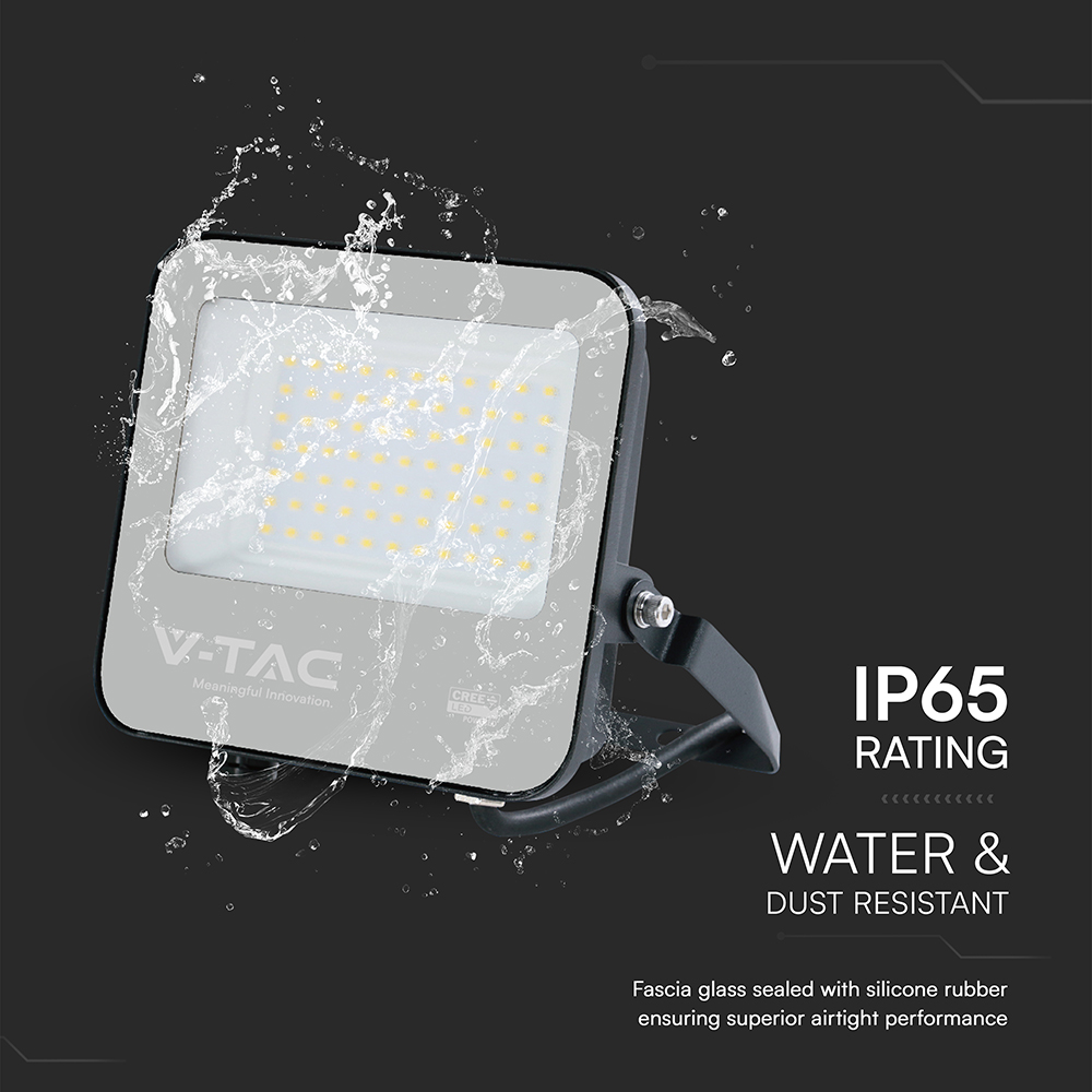 50W LED Floodlight CREE CHIP Black Body Grey Glass 4000K 135LM/W img 3