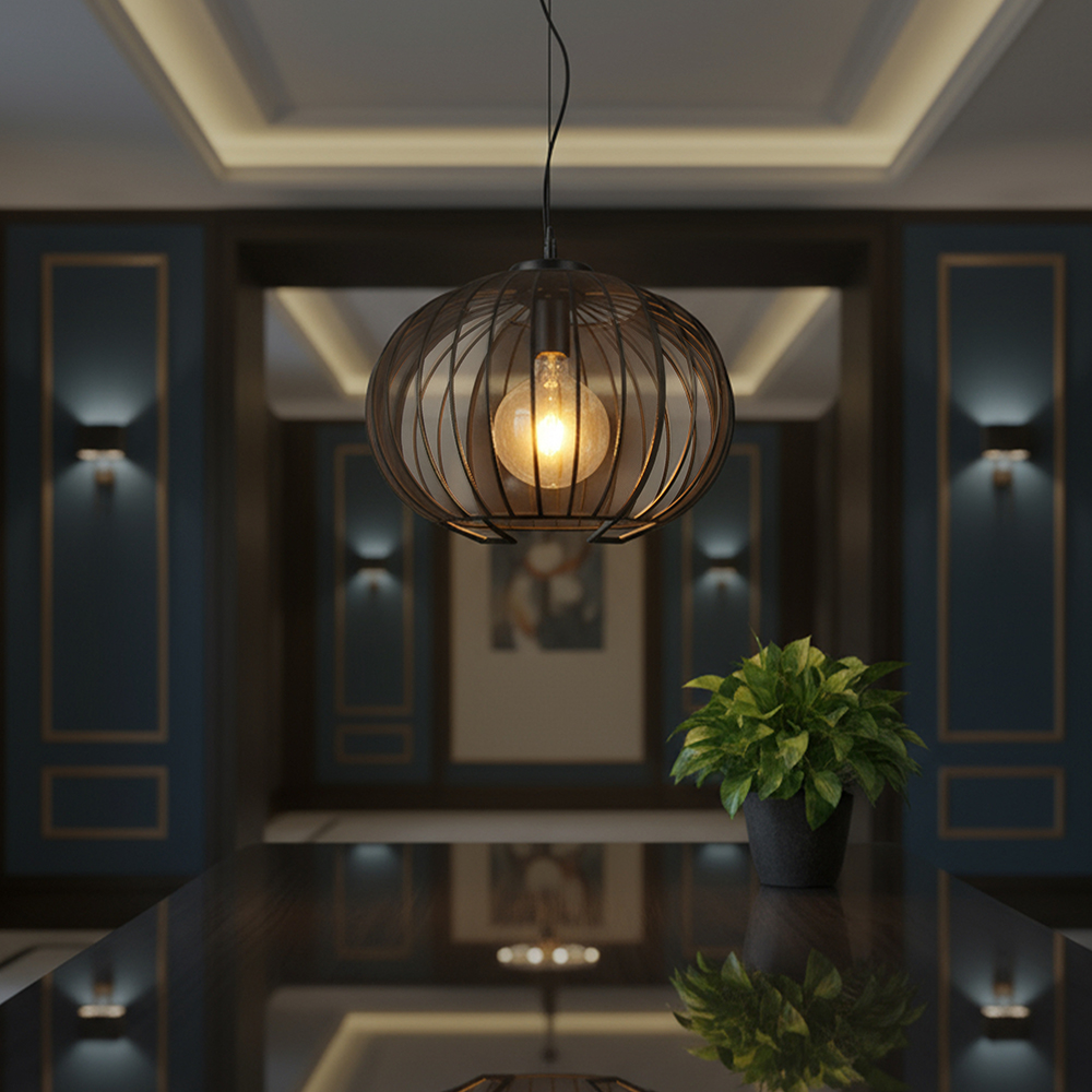 E27 Decorative Hanging Pendant (D400*H290mm) Matt Black Body