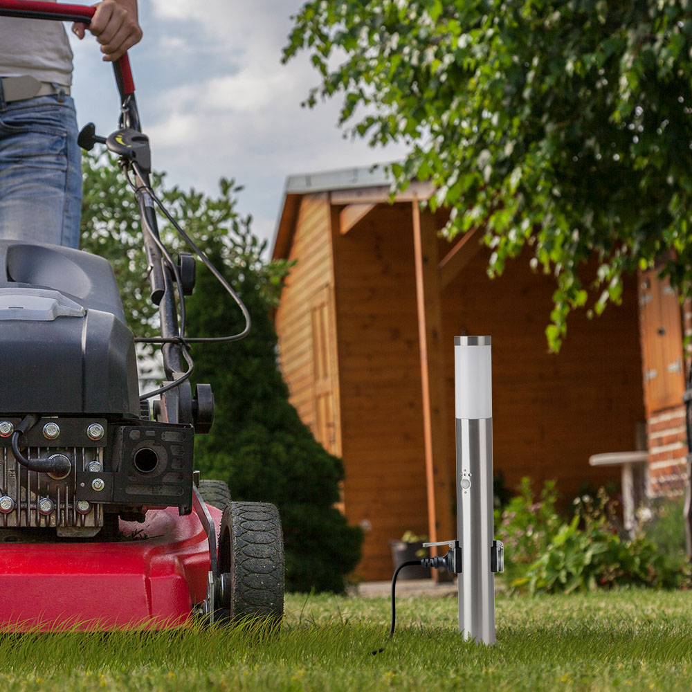 Bollard Lamp 60CM  PIR Sensor With 2 EU Plug Sockets  Stainless Steel Satin Nickel IP44 img 1