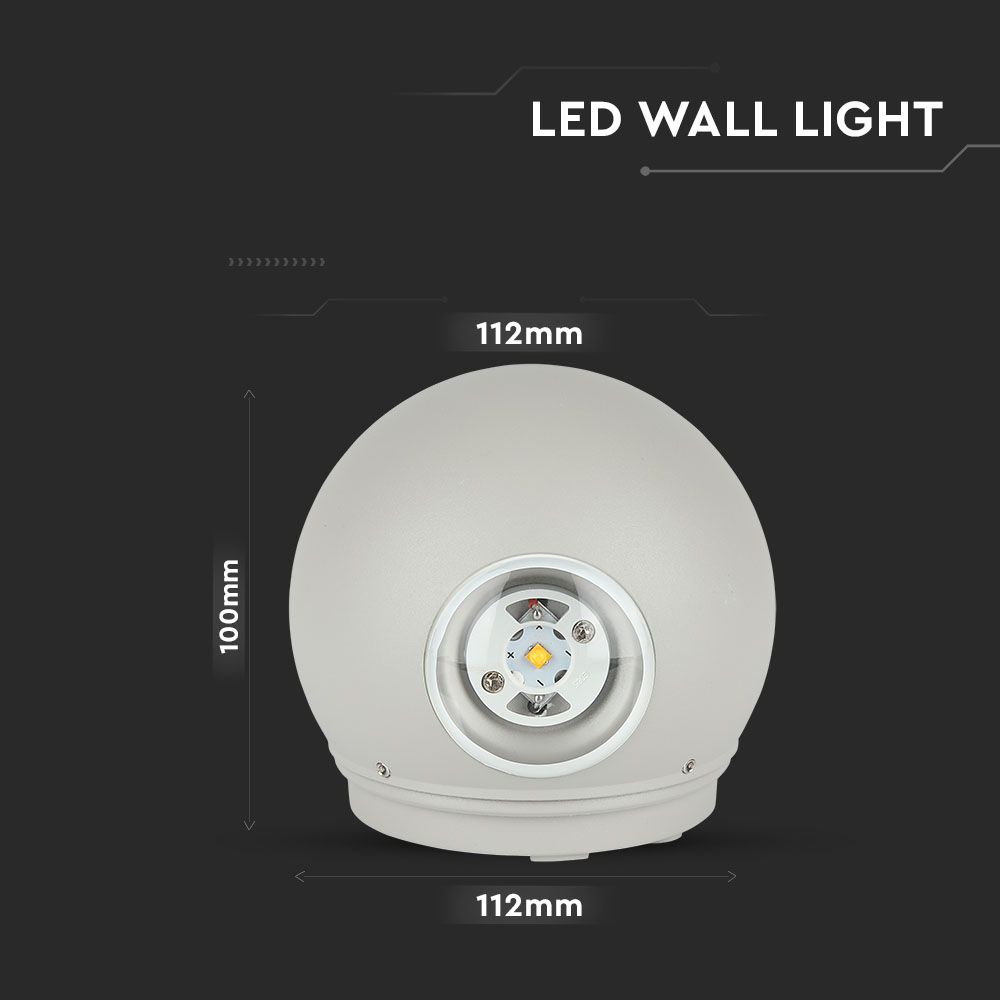 6W  Wall Light Grey Body Round IP65 3000K