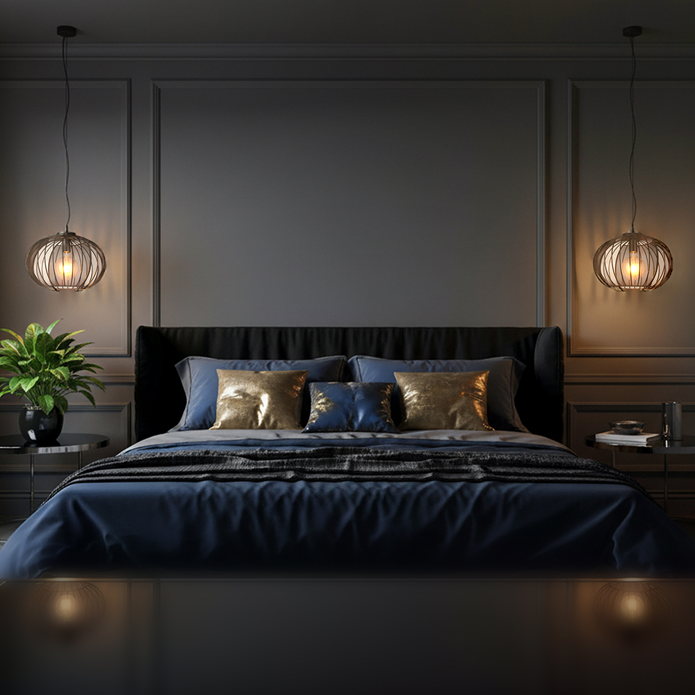 E27 Decorative Hanging Pendant (D400*H290mm) Matt Black Body img 1