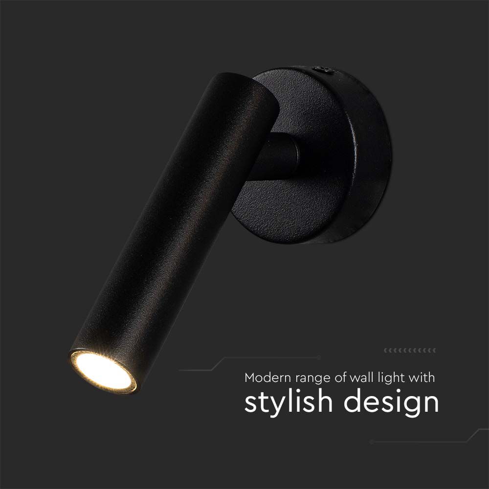 FARETTO LED DA PARETE 2W 3000K CORPO NERO