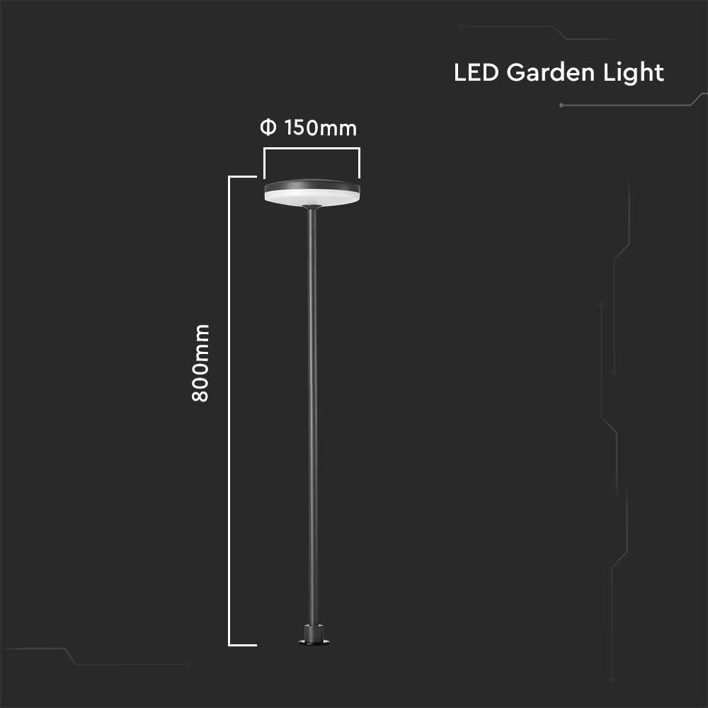 Lampada LED da Giardino 12W con Picchetto a con Doppio Fissaggio a Terra Colore Antracite d:15*h:80cm 3000K IP65