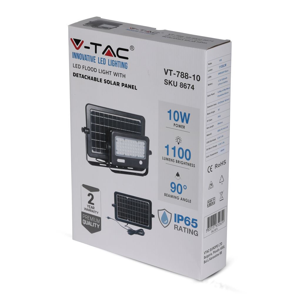 10W LED Proiettore Solare Corpo Nero 4000K