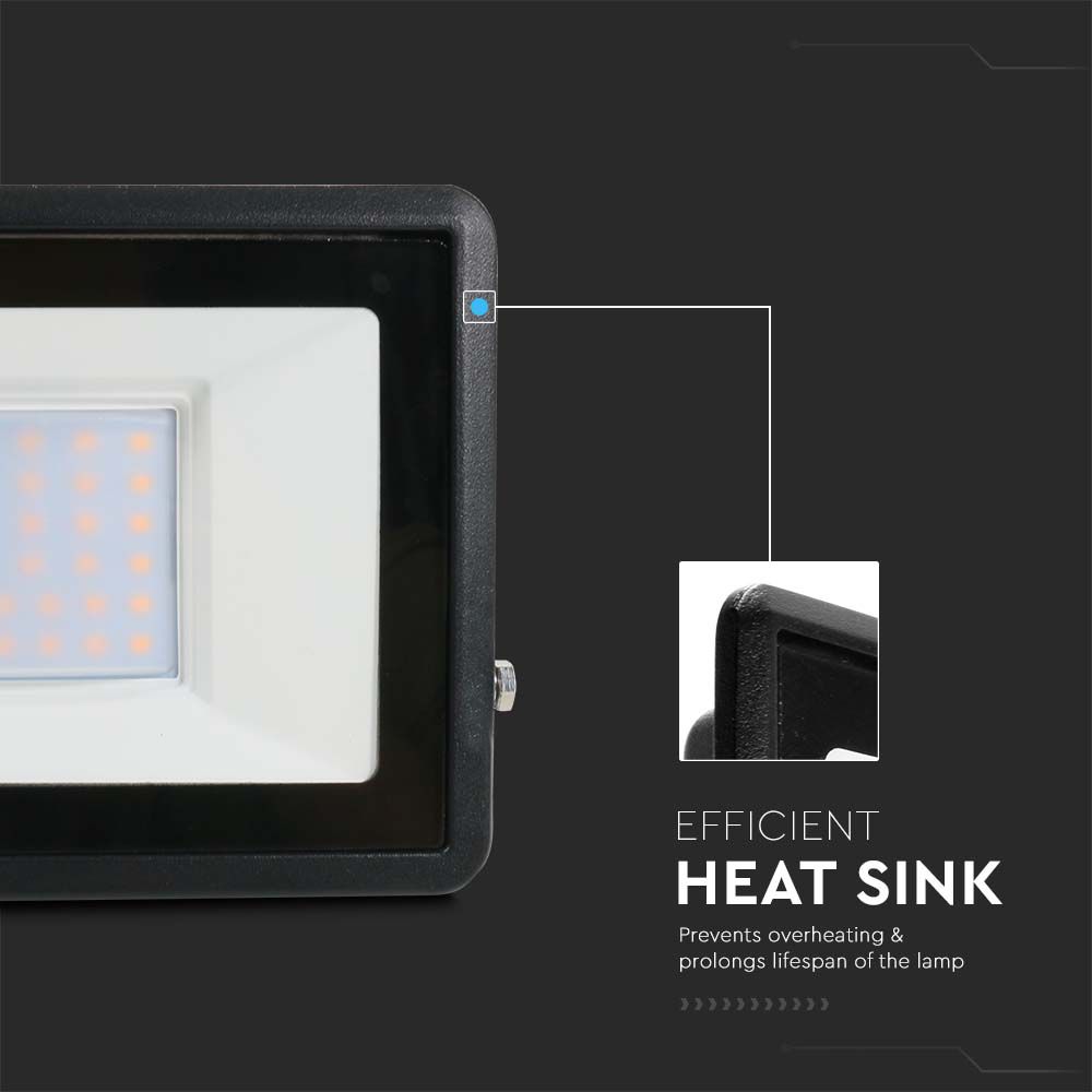 30W LED Floodlight SAMSUNG CHIP Black Body 6400K img 3