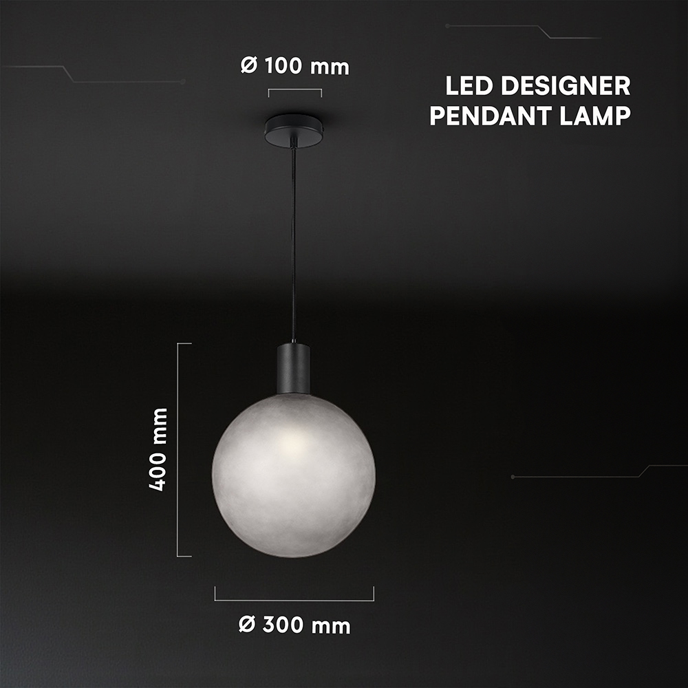 E27 Decorative Hanging Lamp (D100*H25mm) Matt Black+Smokey Grey