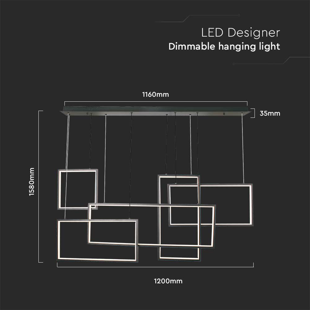 Lampadario LED a Sospensione 45W 120*50*60cm dal Design Moderno Colore Nero Dimmerabile 3000K
