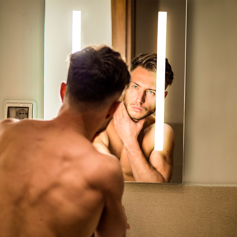 6W Mirror Light Rectangle Chrome With Pull Cord Switch 700*500*35mm IP44 Anti Fog 6400K 24W Heater