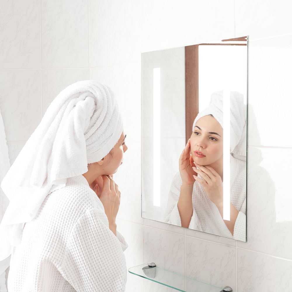 6W Mirror Light Rectangle Chrome With Pull Cord Switch 700*500*35mm IP44 Anti Fog 6400K 24W Heater img 1