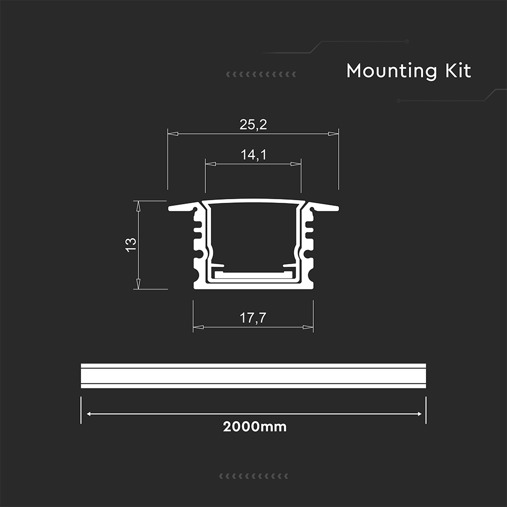 LED Strip Mounting Kit With Diffuser Floor Profile Recessed 2000*17*14mm