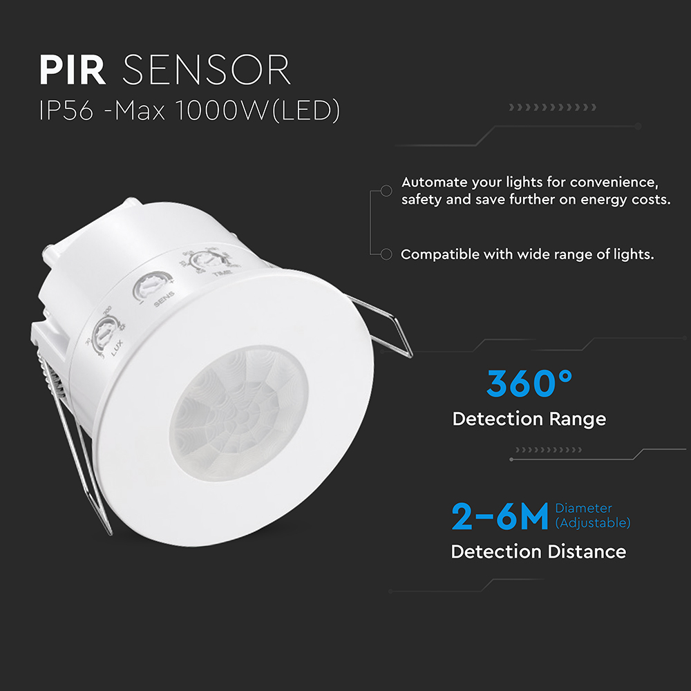 REAL PIR Presence Sensor Recessed Mount White Body