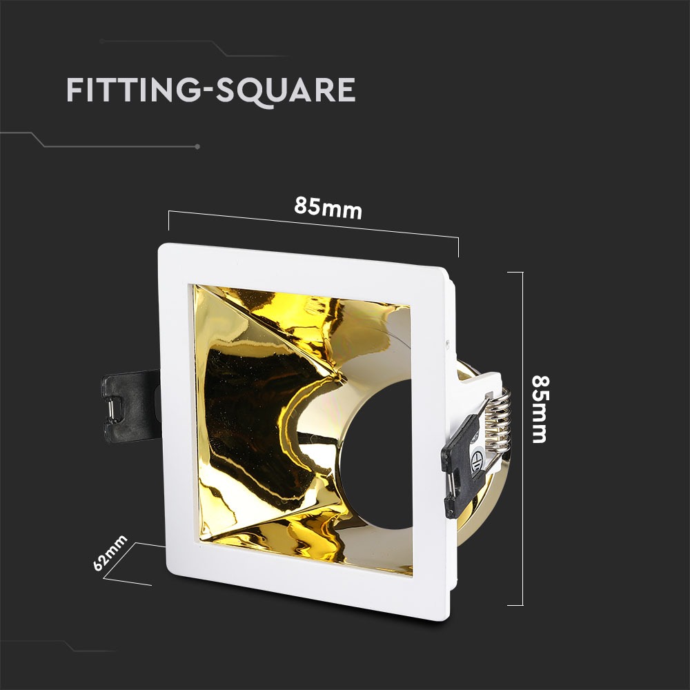 GU10 Fitting White+Gold Square