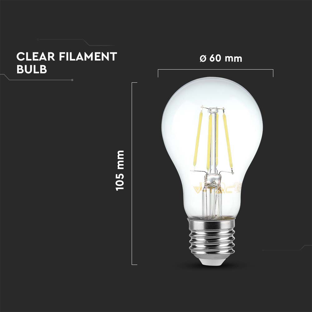 6W Filament E27 A60 Clear Cover 3000K