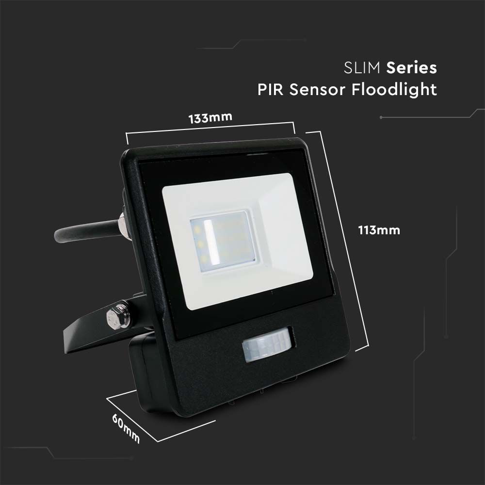 10W LED PIR Sensor Floodlight SAMSUNG CHIP Black Body 4000K 1M Cable