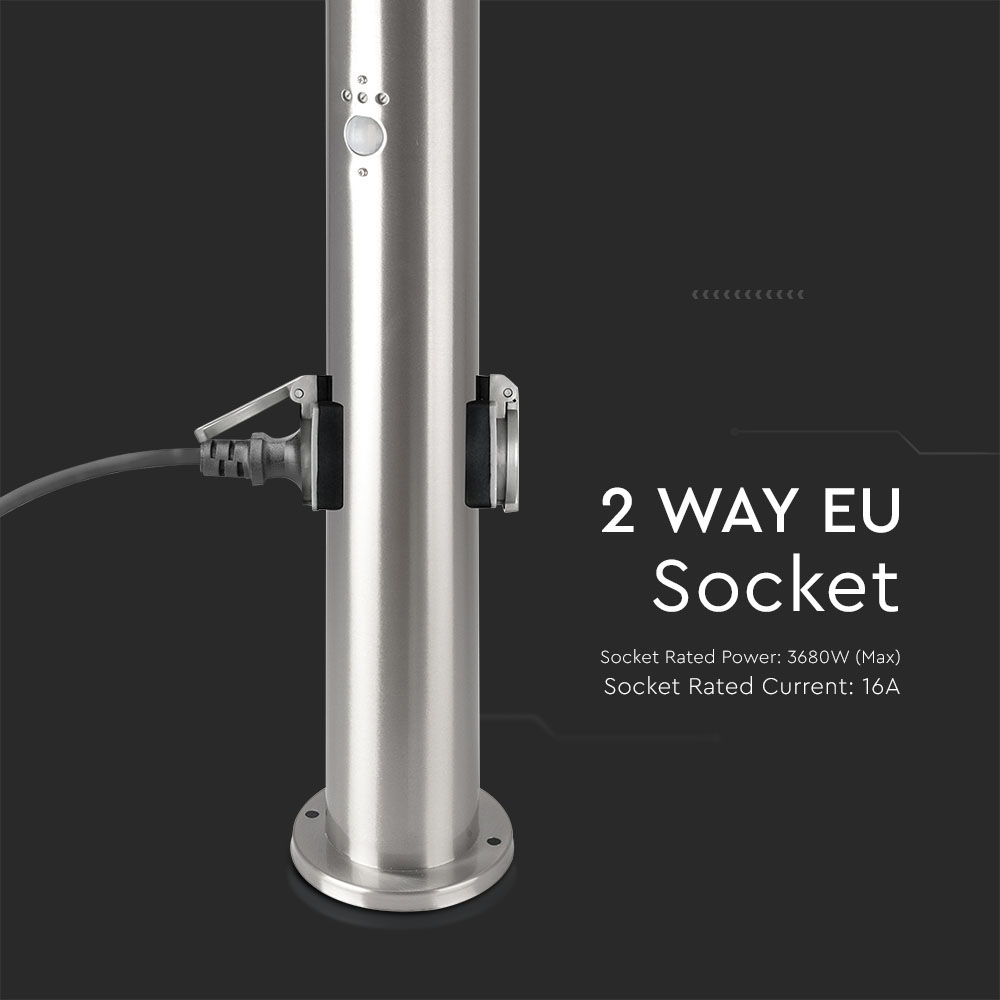 Bollard Lamp 60CM  PIR Sensor With 2 EU Plug Sockets  Stainless Steel Satin Nickel IP44 img 2