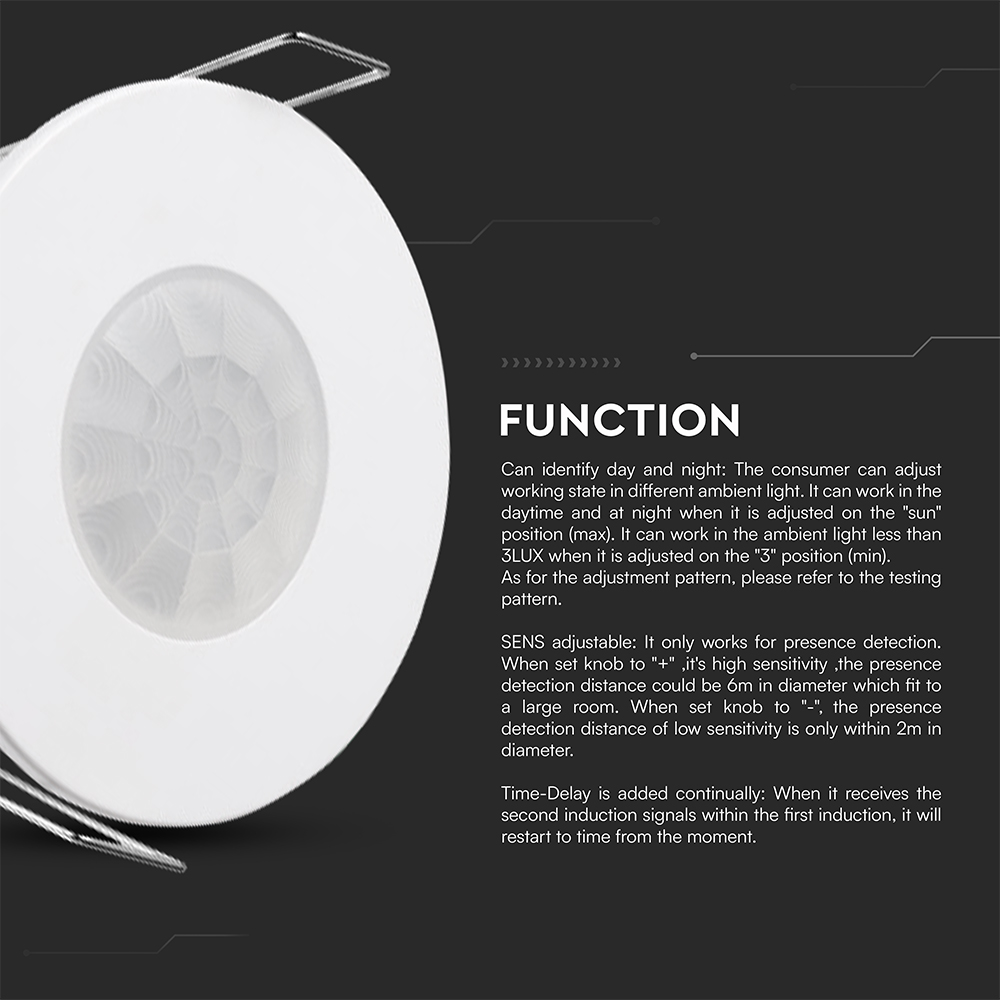 REAL PIR Presence Sensor Recessed Mount White Body img 3