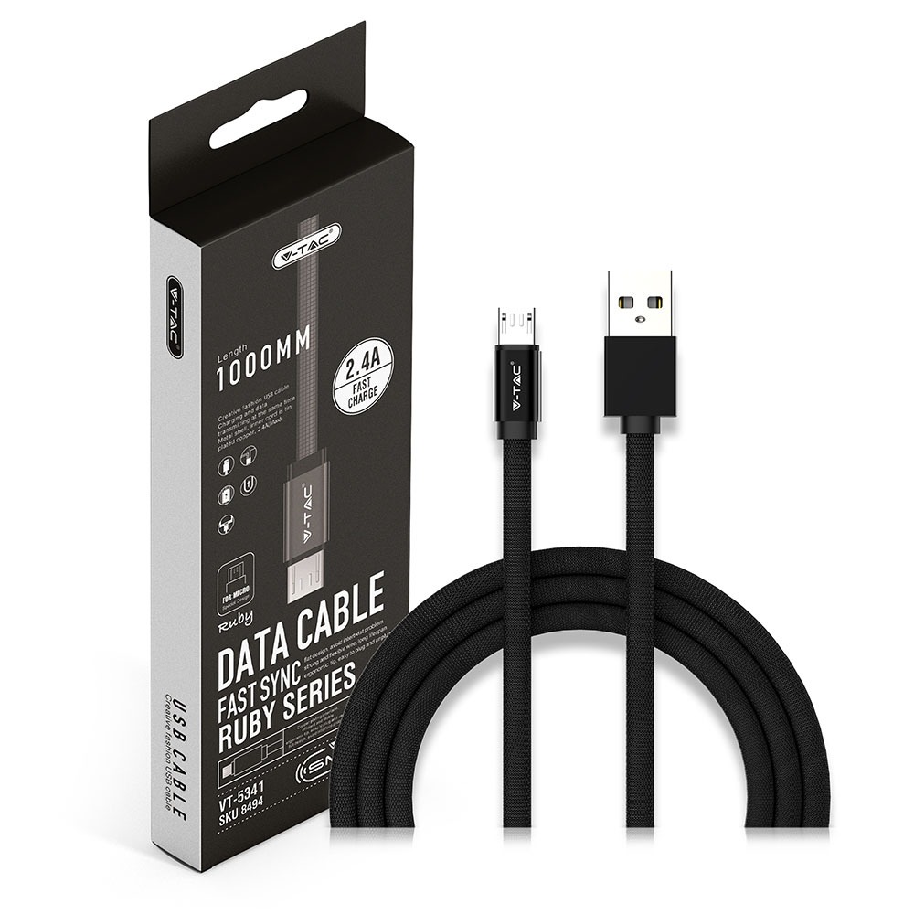 1m. Micro USB Cavo Nero Ruby Series