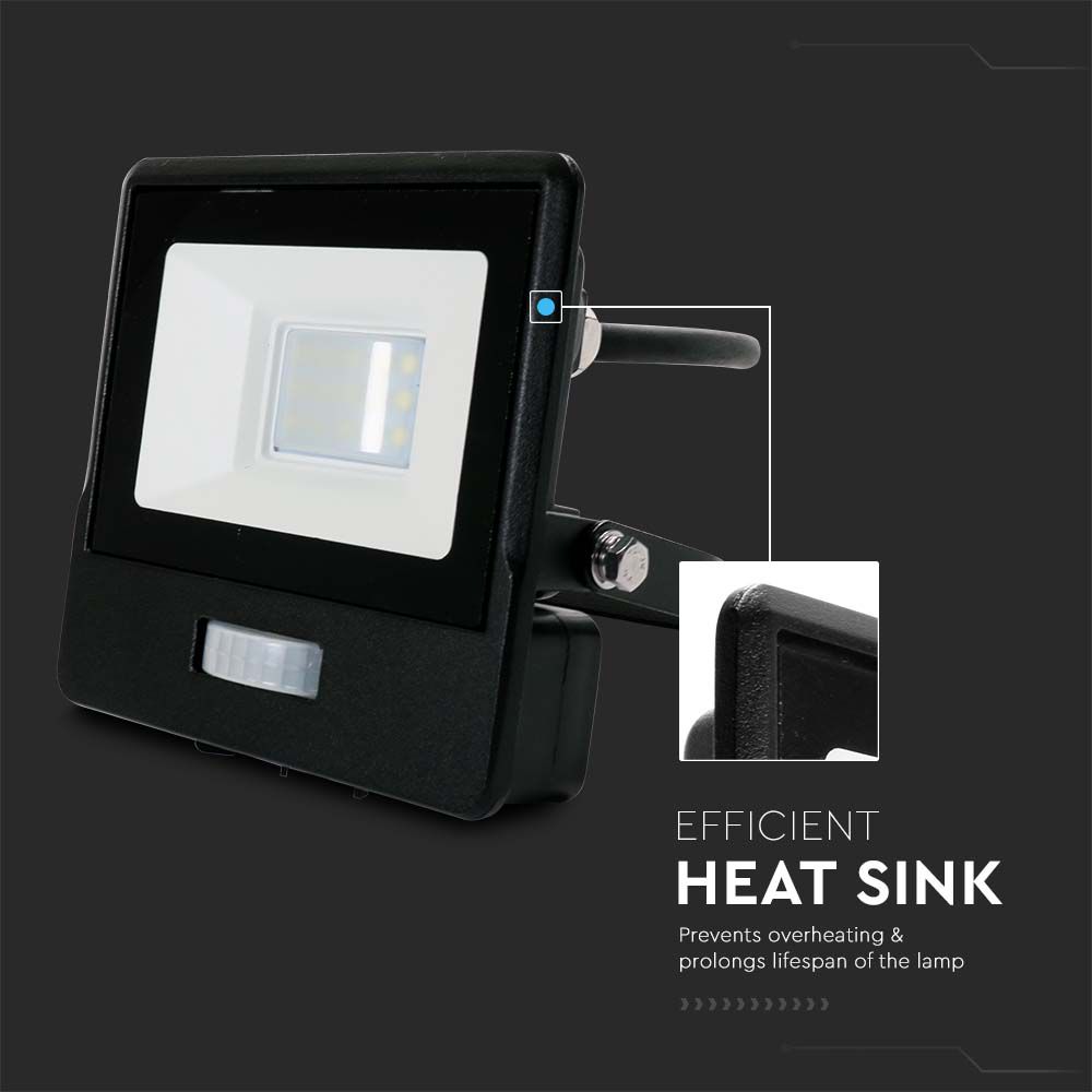 10W LED PIR Sensor Floodlight SAMSUNG CHIP Black Body 4000K 1M Cable img 2