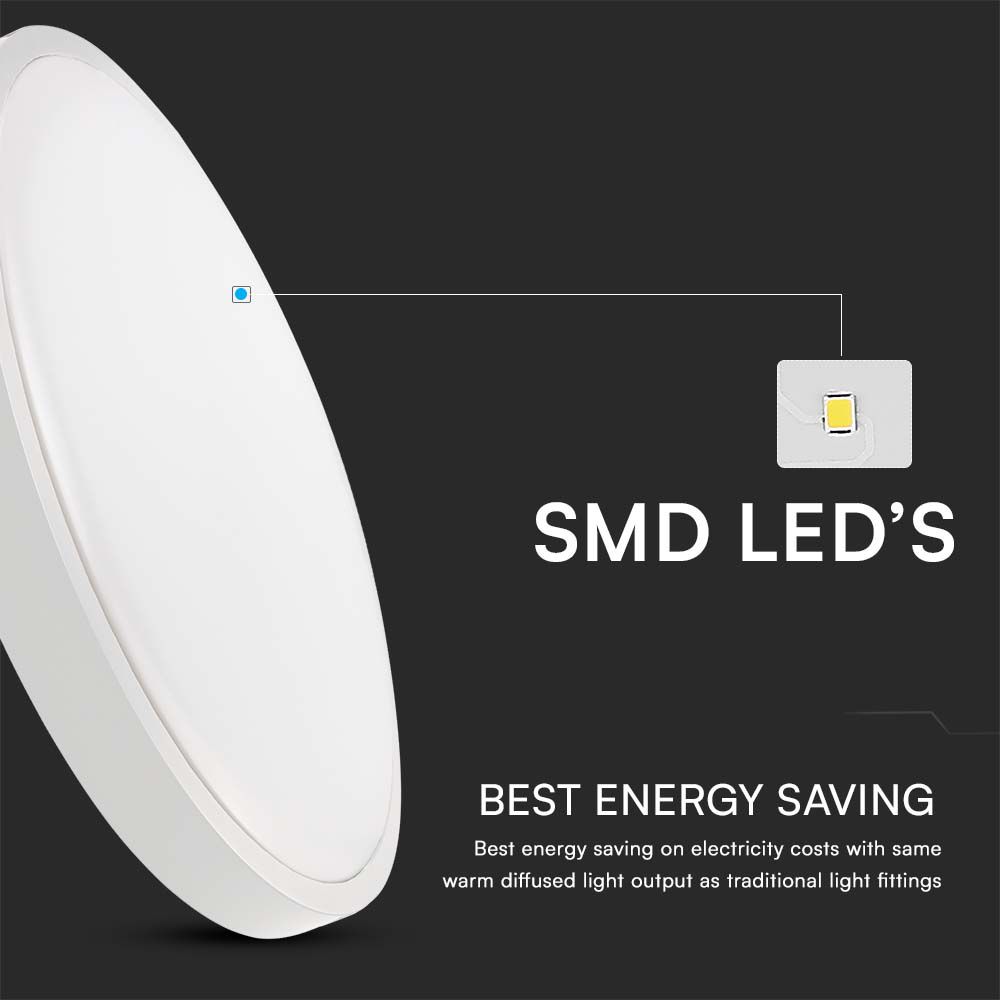 24W LED Dome Light Round White Frame 6400K IP44 img 1