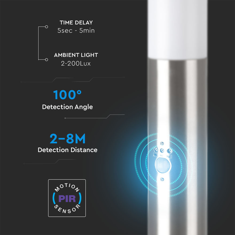 Bollard Lamp 60CM  PIR Sensor With 2 EU Plug Sockets  Stainless Steel Satin Nickel IP44 img 3