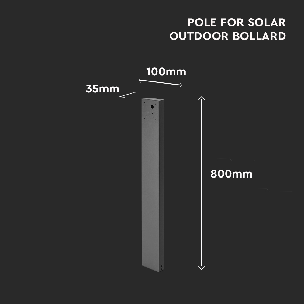 Pole For Solar Outdoor Bollard 100*35*800MM Black Body