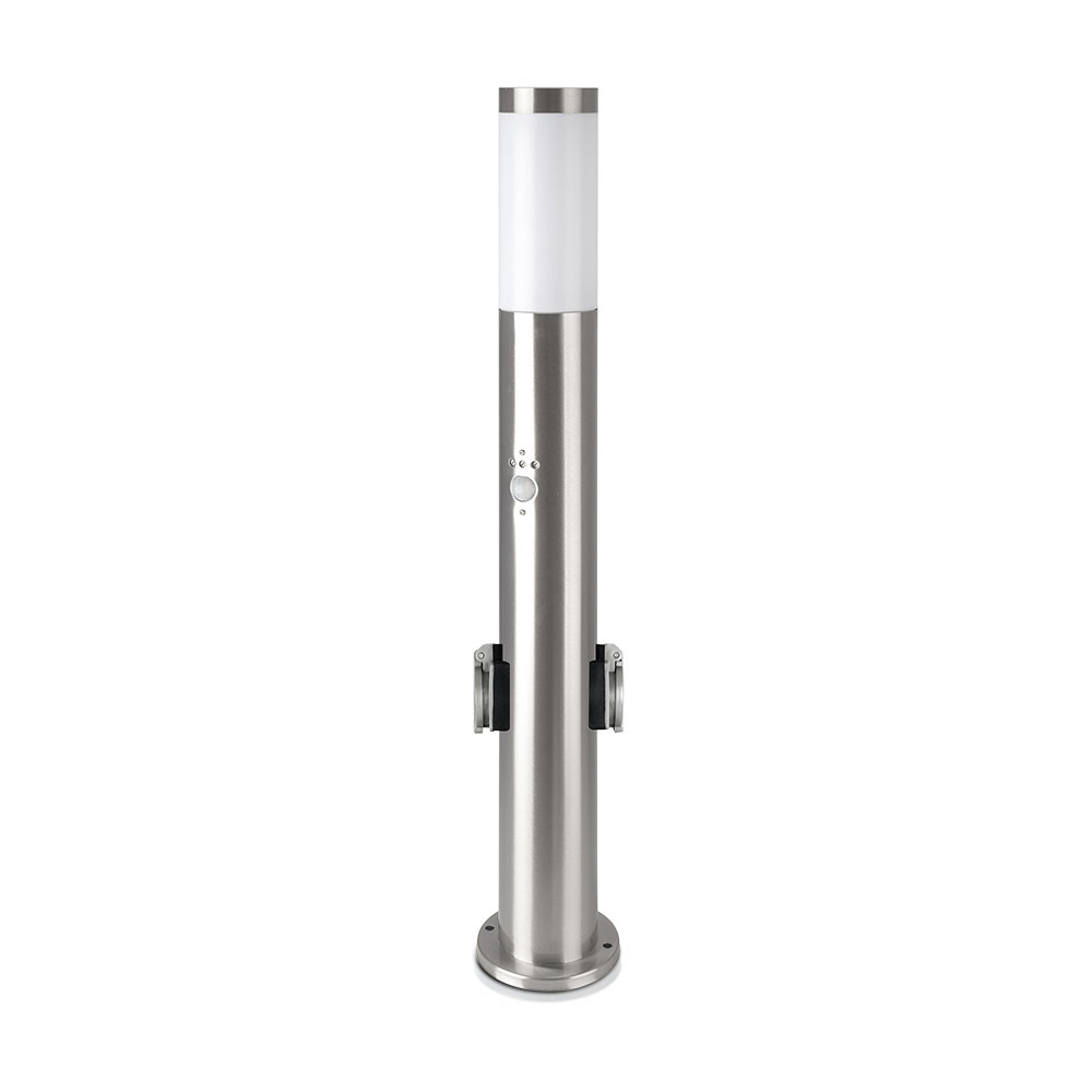 Bollard Lamp 60CM  PIR Sensor With 2 EU Plug Sockets  Stainless Steel Satin Nickel IP44