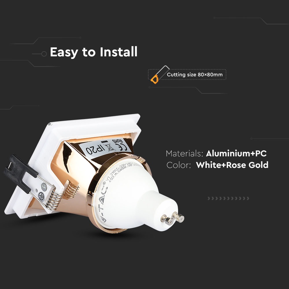 GU10 Fitting White+Rose Gold Square img 1