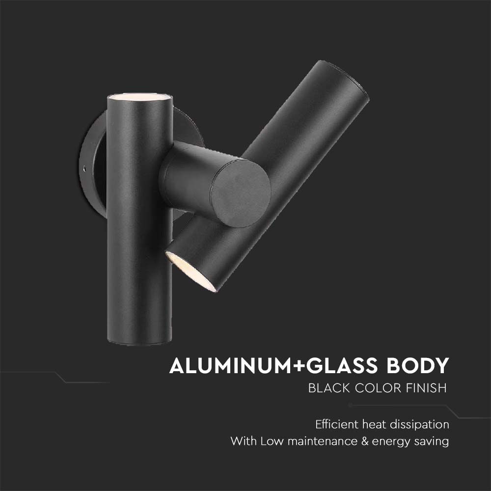 2x2.6W 2 Way Spot Wall Light 3000K Black Body IP44 img 1
