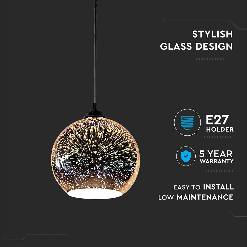 Pendante Light Holder E27 3D Glass Lampshade 200mm