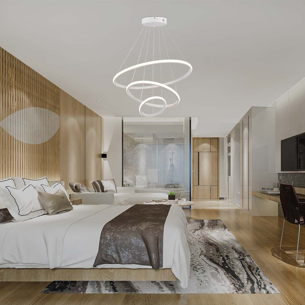 Lampadario LED a Sospensione con 3 Cerchi 32W in Metallo Colore Bianco 60x40x20cm 3000K img 1