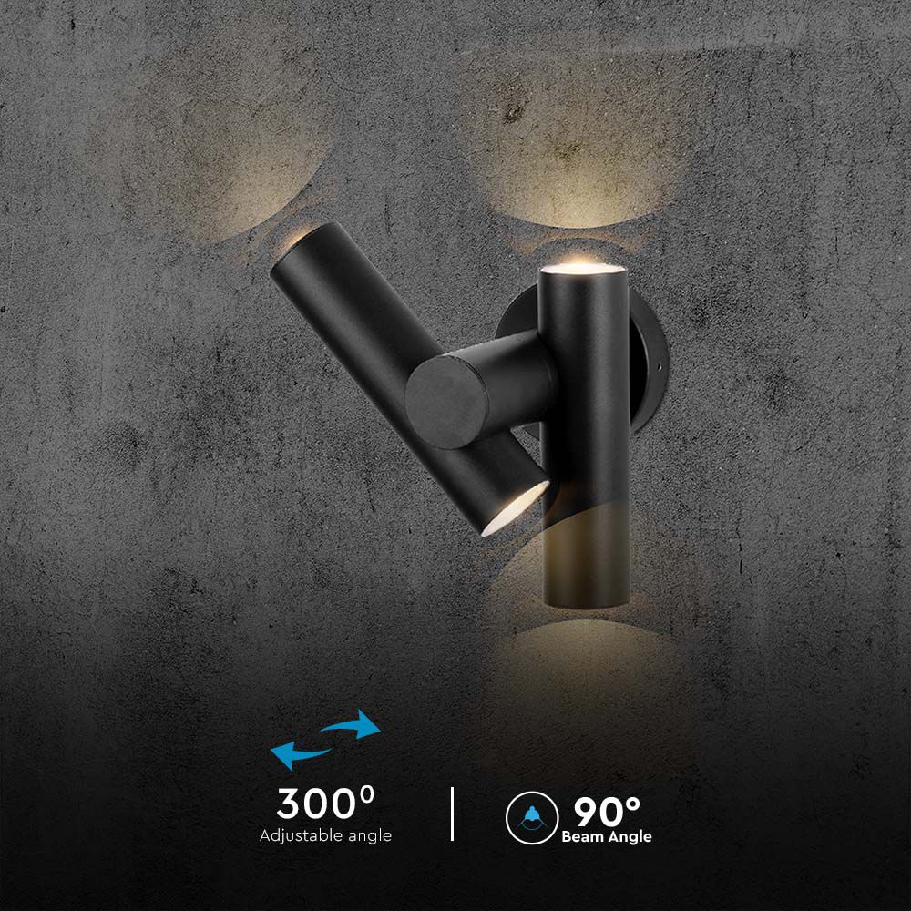 2x2.6W 2 Way Spot Wall Light 3000K Black Body IP44 img 3