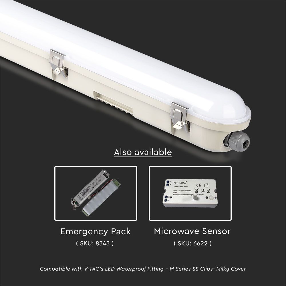 LED Waterproof Fitting M-SERIES 1200mm 36W 6400K Milky Cover SS Clip 120LM/W img 5
