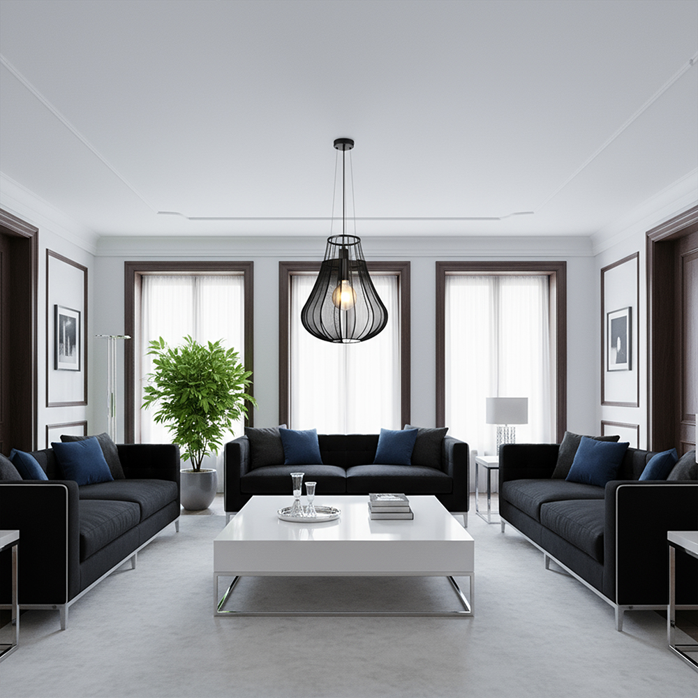 E27 Decorative Hanging Pendant (D420*H500mm) Matt Black Body img 1