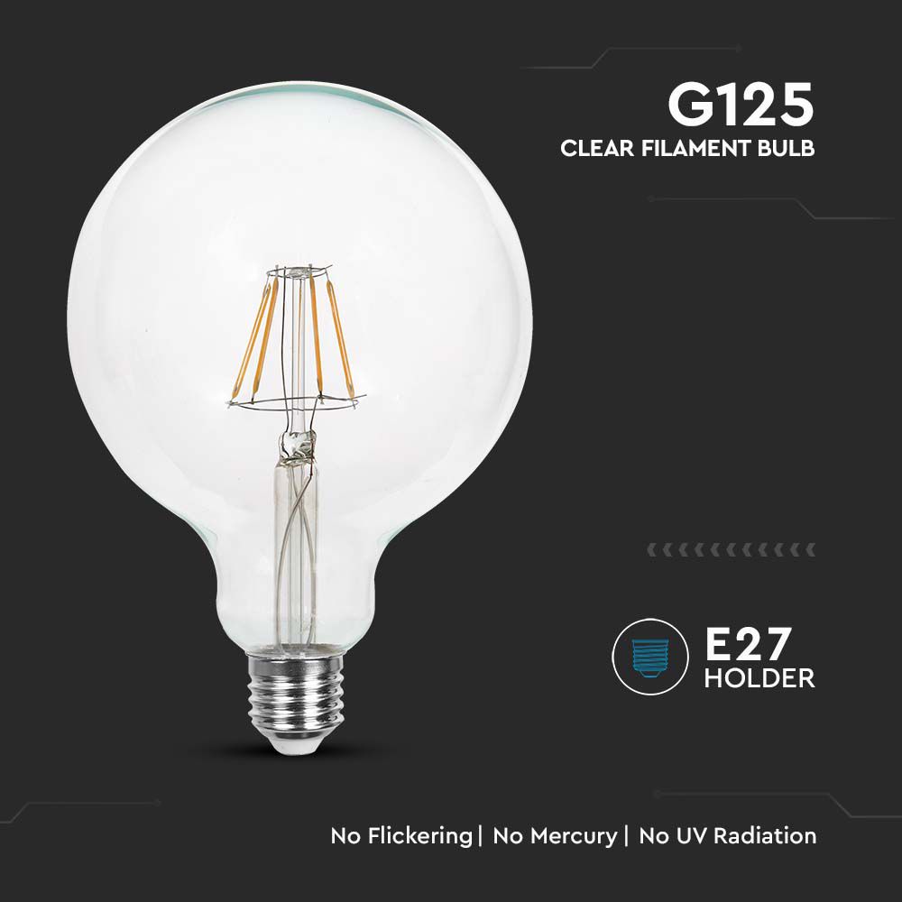 LED - 12.5W Filament E27 G125 Clear Cover 6500K