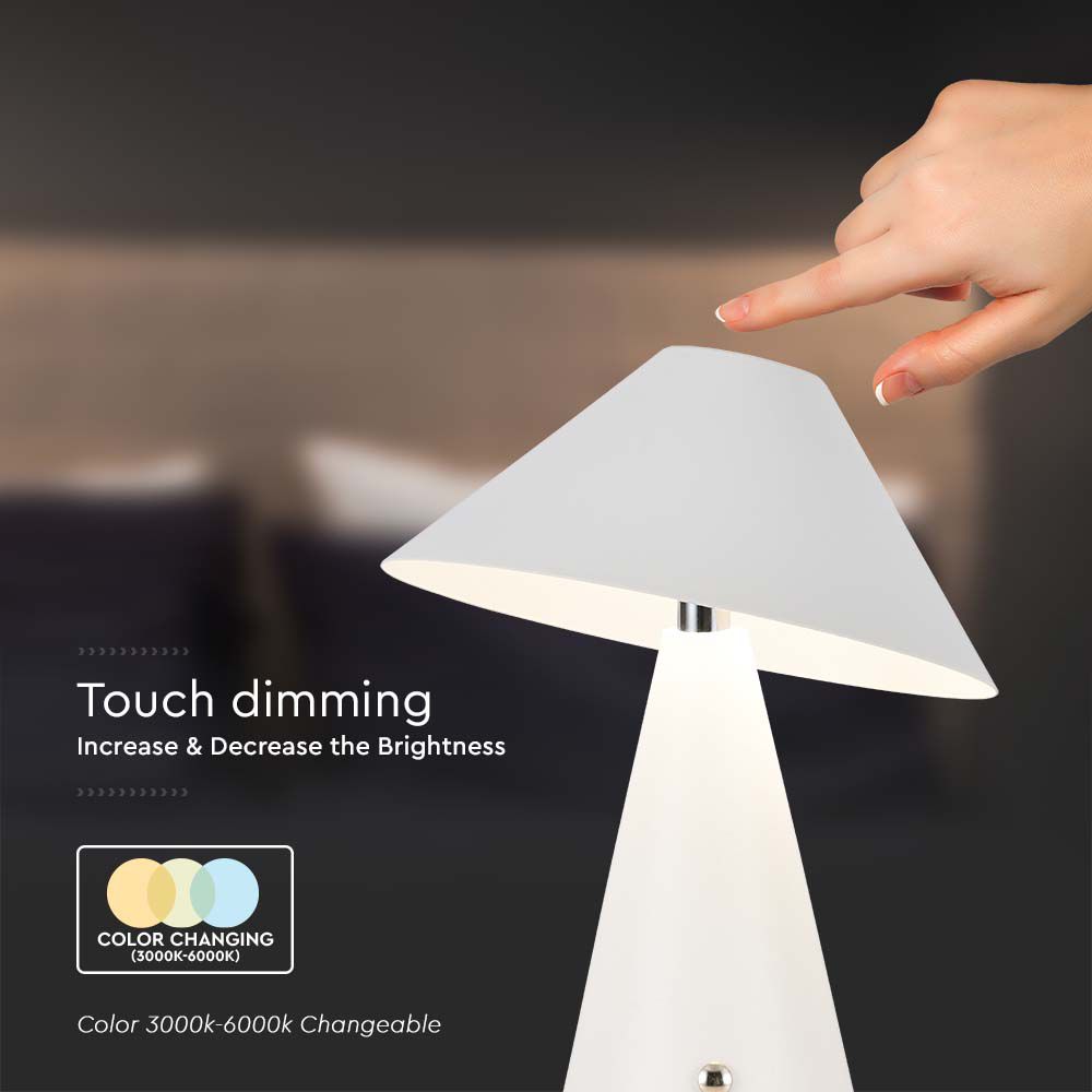 Lampada LED da Tavolo Colore Bianco in Metallo Ricaricabile con USB C Touch Dimmerabile 3in1 img 1