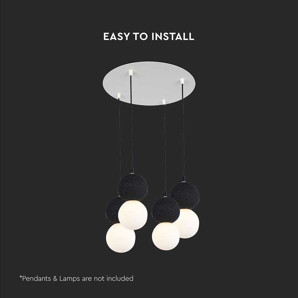 Rosone per Lampadario in Acciaio d:300*h:25mm con 4 Fori Colore Bianco Opaco