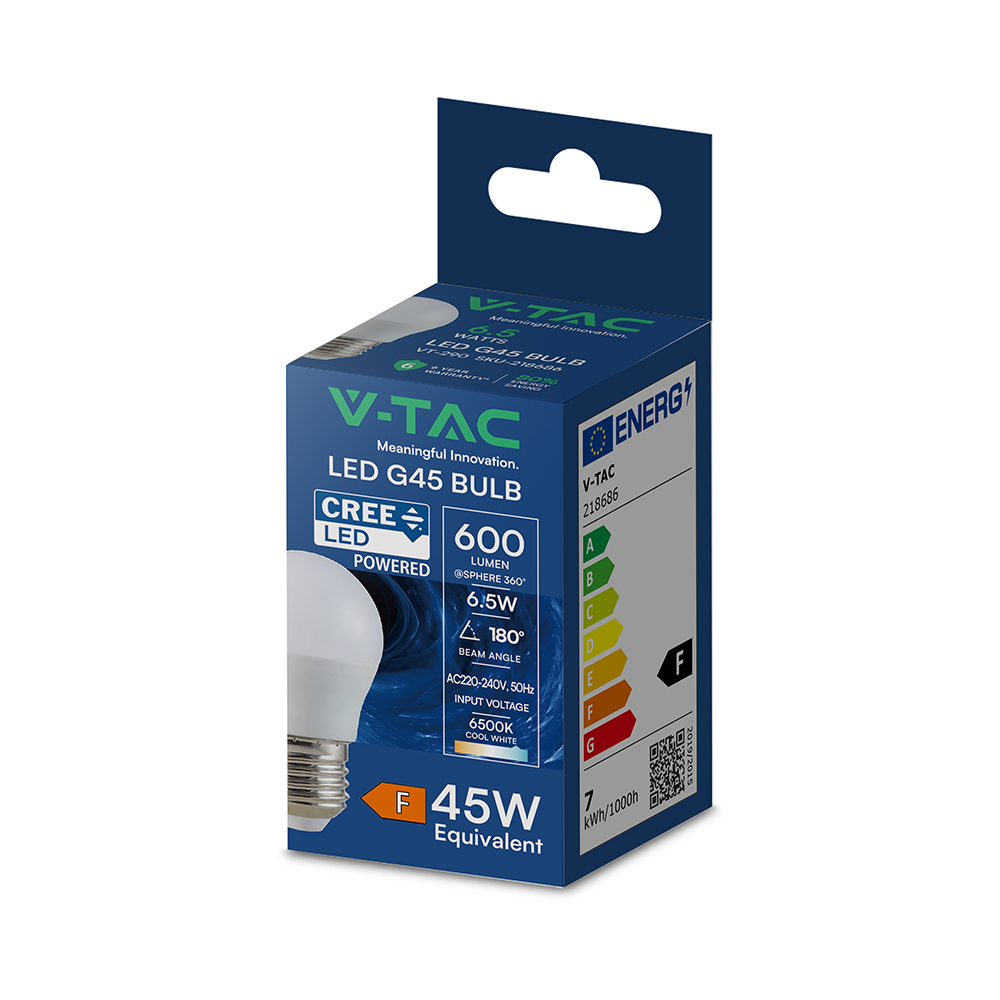 6.5W LED Candle Bulb E27 G45 CREE CHIP 6500K