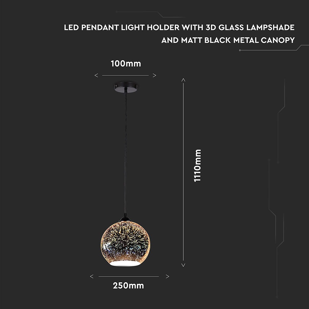 Pendante Light Holder E27 3D Glass Lampshade 250mm