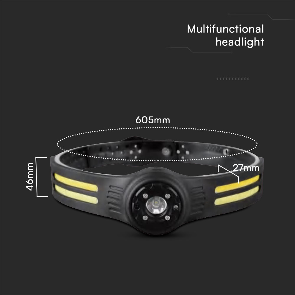 3W SMD + 5W COB Silicon Head Light With Belt Rechargeable IP44