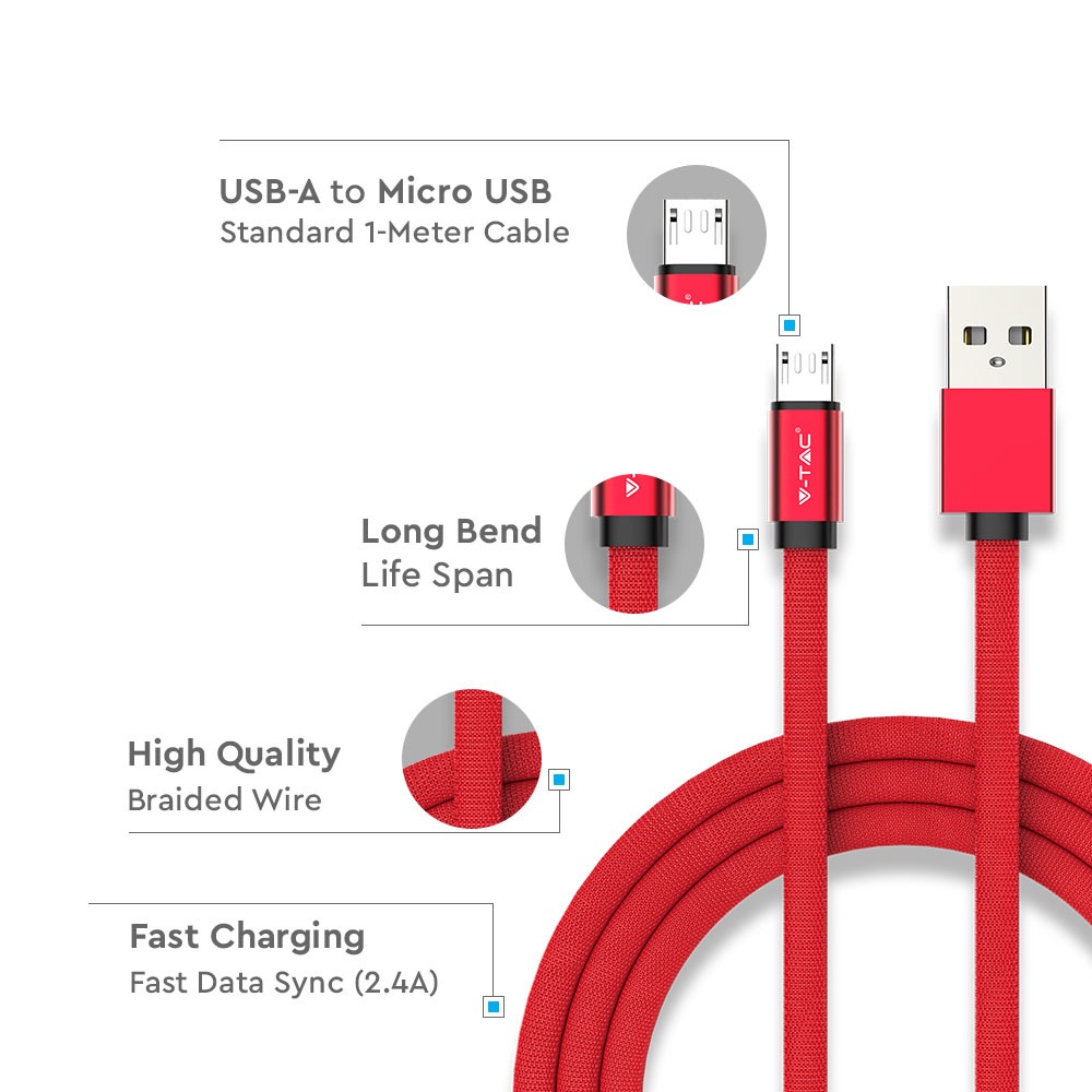 1m. Micro USB Cavo Rosso Ruby Series