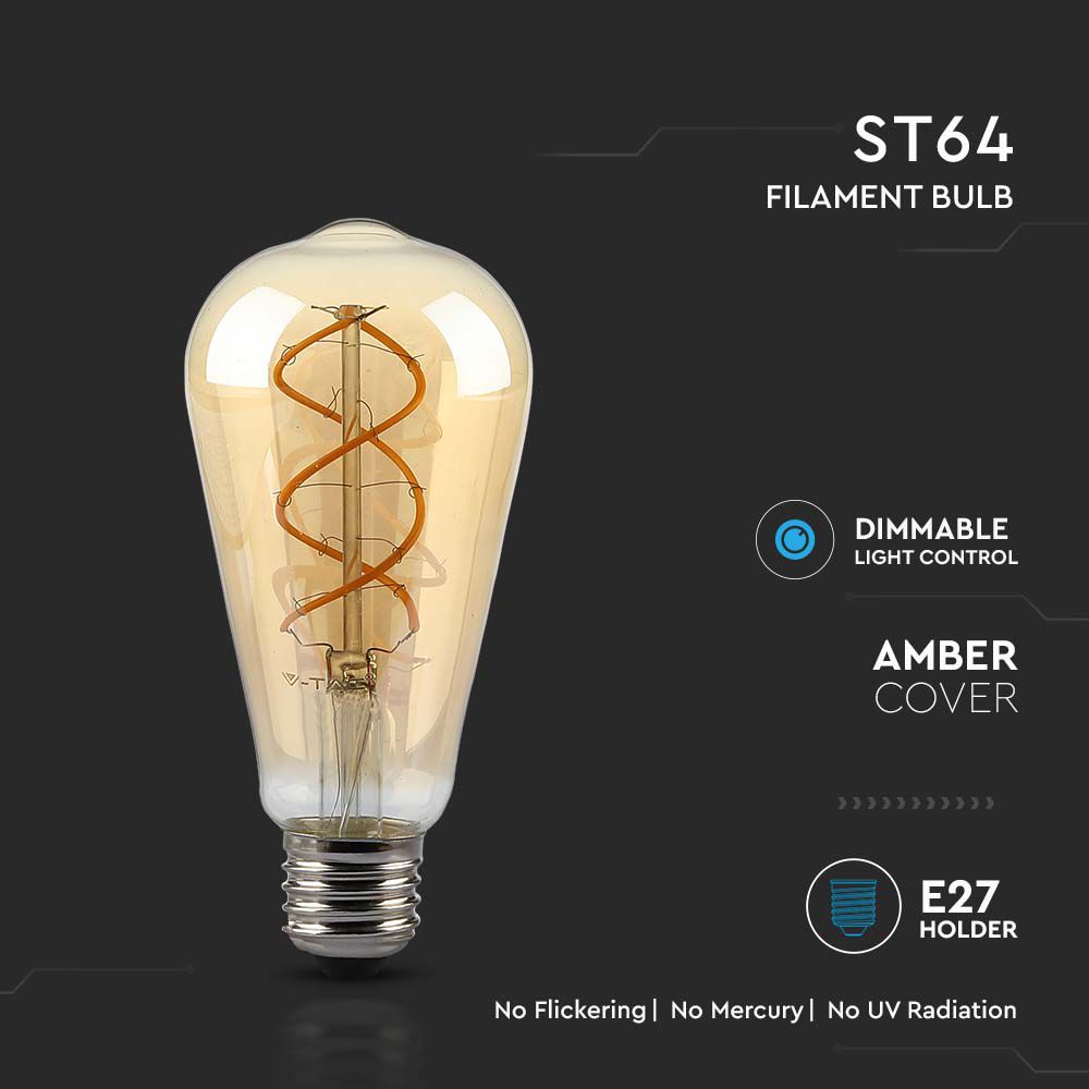 LED - 5W Filament E27 ST64 Amber Dimmable 2200K