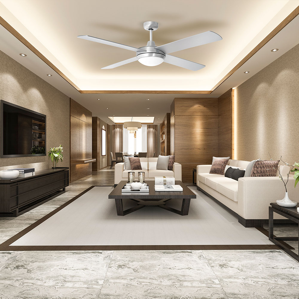 2 x E27 LED Kit luce ventilatore a soffitto RF Kontrol 4 pale motore 60W DC