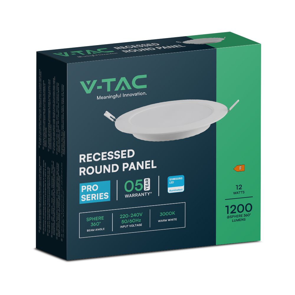 12W LED SAMSUNG CHIP Backlit Panel Recessed - Round 3000K