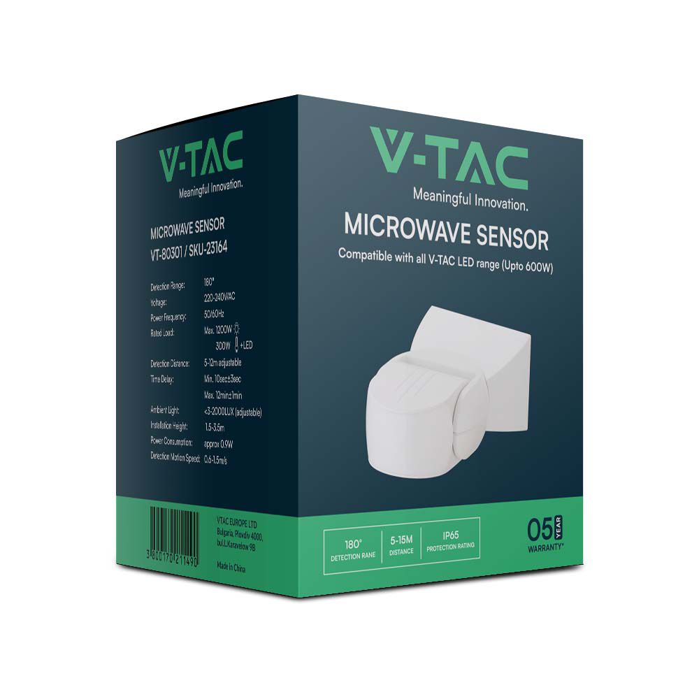 300W Microwave Motion Sensor 180'D - White Body IP65