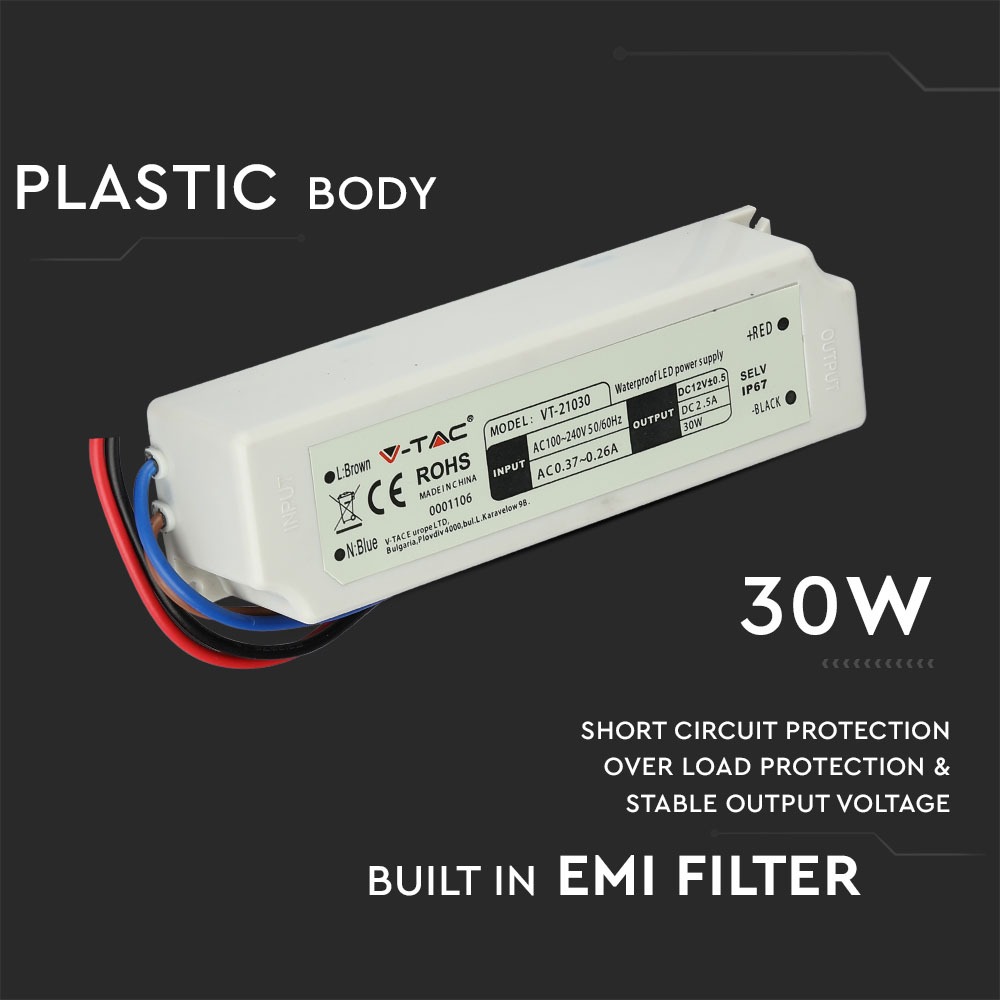 LED Plastica SLIM Alimentatore 30W 12V IP67 img 1