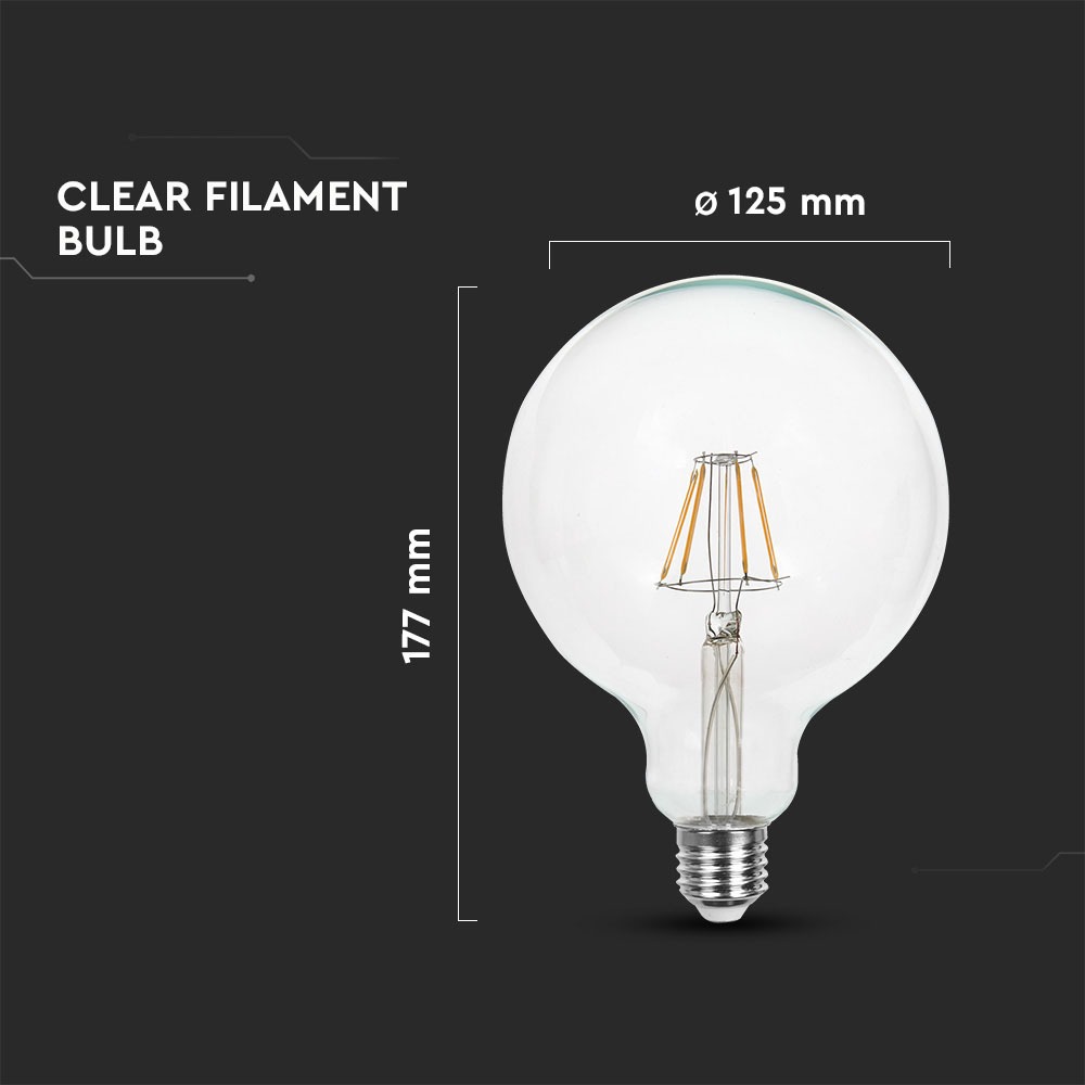 LED Lampadina 6W Filamento E27 G125 Vetro trasparente 6400K